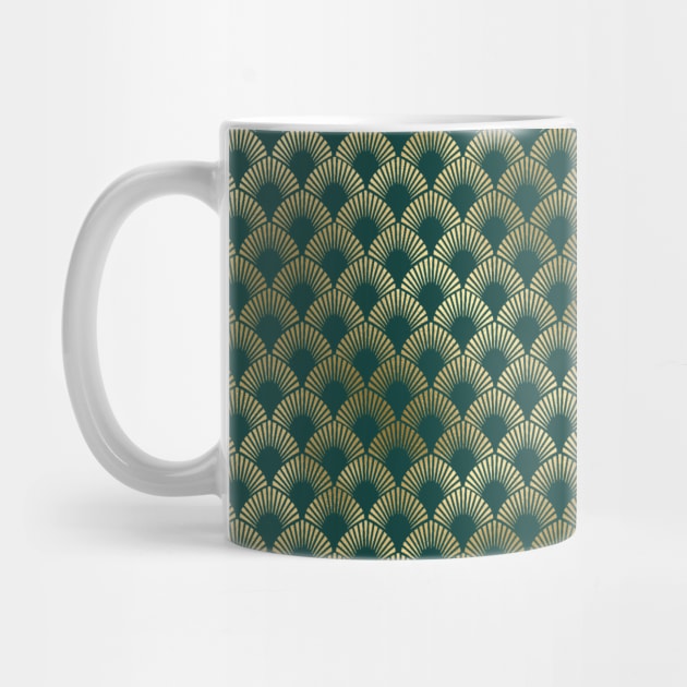 Teal and Gold Vintage Art Deco Ringed Scales Pattern by podartist